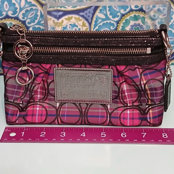 Coach Pink and Black Plaid Clutch with Signature Design - Picture 10 of 11